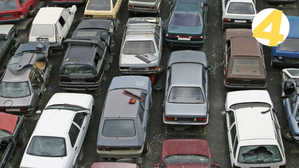 scrap cars at a junkyard