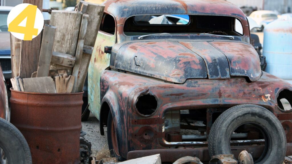 junk truck in a junk yard