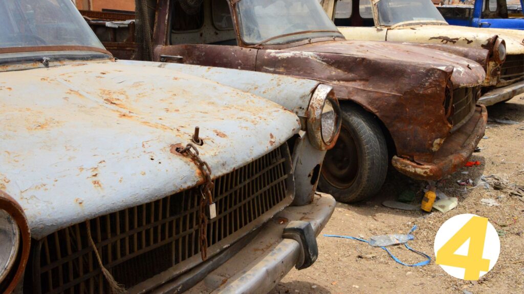 scrap pickup truck in a junkyard